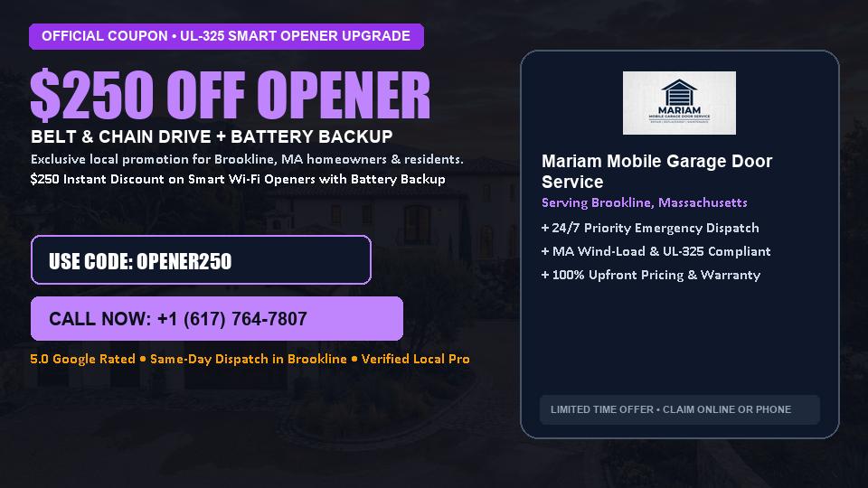 Mariam Mobile Garage Door Service $250 OFF Premium LiftMaster Opener Installation in Brookline, MA