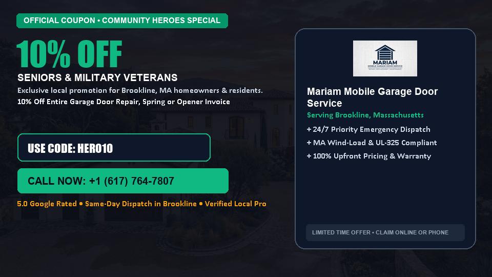 Mariam Mobile Garage Door Service 10% OFF Seniors & Military Veterans in Brookline, MA